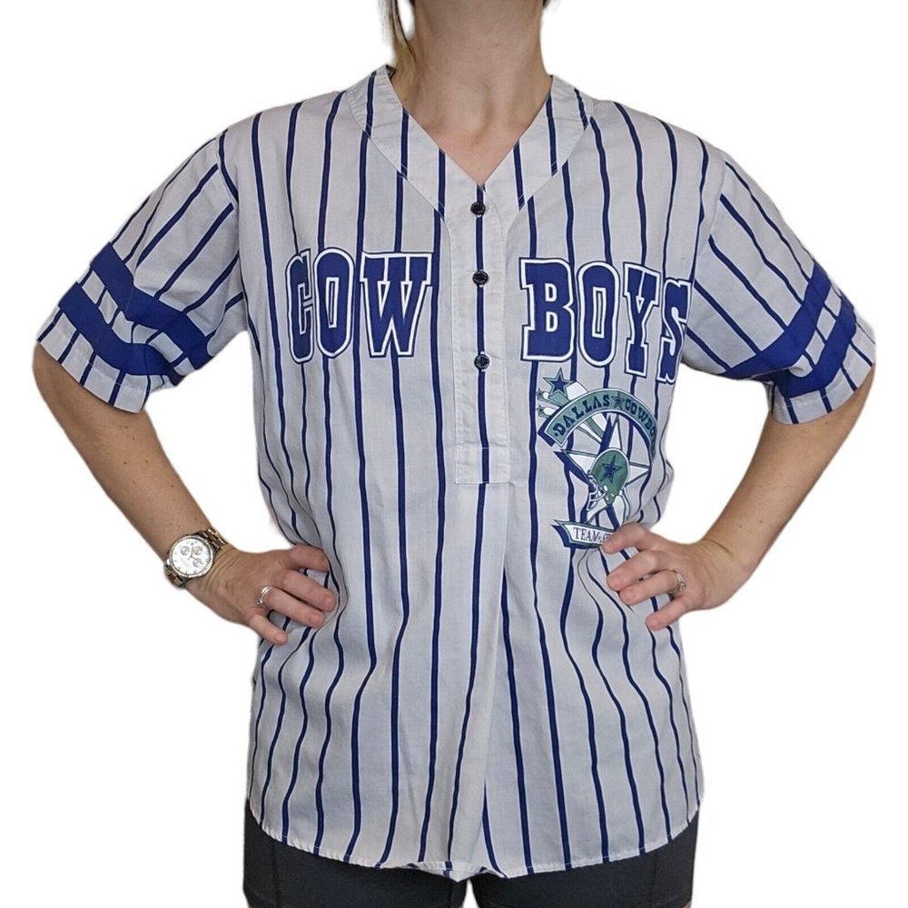 90s Womens S/M Dallas Cowboys Thin Striped‎ Shirt
